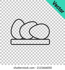 Black line Chicken egg icon isolated on transparent background.  Vector