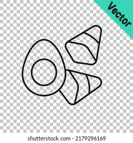 Black line Chicken egg with vegerables icon isolated on transparent background.  Vector