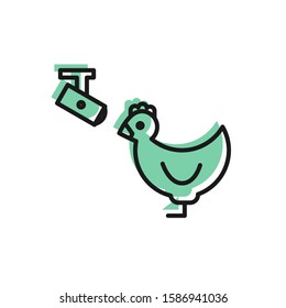 Black line Chicken farm and wireless Controlling CCTV security camera icon isolated on white background.  Vector Illustration