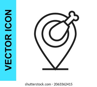 Black line Chicken leg icon isolated on white background. Chicken drumstick.  Vector