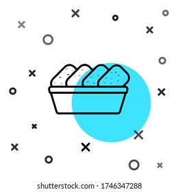 Black line Chicken nuggets in box icon isolated on white background. Random dynamic shapes. Vector Illustration
