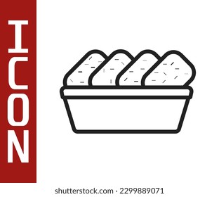 Black line Chicken nuggets in box icon isolated on white background.  Vector Illustration