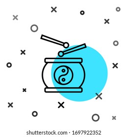 Black line Chinese drum icon isolated on white background. Traditional asian percussion instrument Taiko or O-Daiko drum. Random dynamic shapes. Vector Illustration
