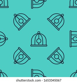 Black line Chinese hat icon isolated seamless pattern on green background.  Vector Illustration
