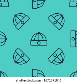 Black line Chinese hat icon isolated seamless pattern on green background.  Vector Illustration