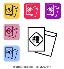 Black line Chinese New Year icon isolated on white background. Set icons in color square buttons. Vector