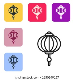 Black line Chinese paper lantern icon isolated on white background. Set icons in color square buttons. Vector Illustration