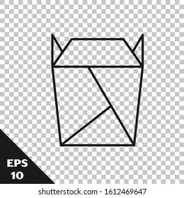 Black line Chinese restaurant opened take out box filled icon isolated on transparent background. Take away food.  Vector Illustration