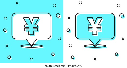 Black line Chinese Yuan currency symbol icon isolated on green and white background. Coin money. Banking currency sign. Cash symbol. Random dynamic shapes. Vector
