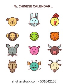 Black line Chinese zodiac animal icons