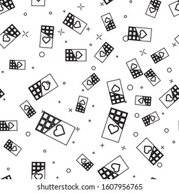 Black line Chocolate bar icon isolated seamless pattern on white background. Valentines day symbol.  Vector Illustration