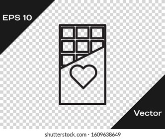 Black line Chocolate bar icon isolated on transparent background. Valentines day symbol.  Vector Illustration
