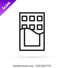 Black line Chocolate bar icon isolated on white background.  Vector