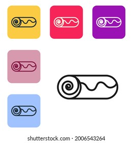 Black line Chocolate roll cake icon isolated on white background. Set icons in color square buttons. Vector