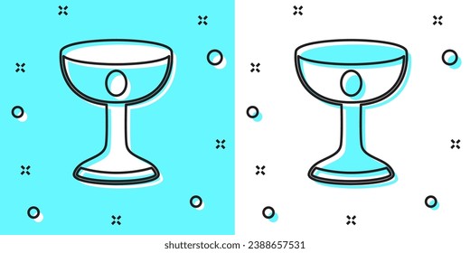 Icono de cáliz cristiano de línea negra aislado en fondo verde y blanco. Icono de la cristiandad. Feliz Pascua. Formas dinámicas aleatorias. Vector