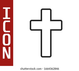 Black line Christian cross icon isolated on white background. Church cross.  Vector Illustration