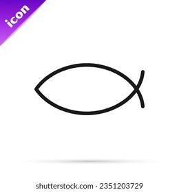 Black line Christian fish symbol icon isolated on white background. Jesus fish symbol.  Vector Illustration