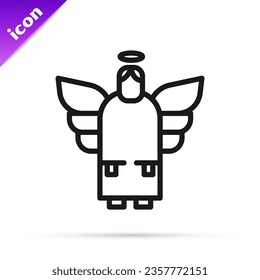 Black line Christmas angel icon isolated on white background.  Vector