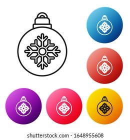Black line Christmas ball icon isolated on white background. Merry Christmas and Happy New Year. Set icons colorful circle buttons. Vector Illustration