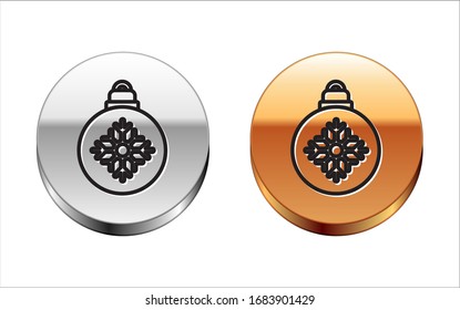Black line Christmas ball icon isolated on white background. Merry Christmas and Happy New Year. Silver-gold circle button. Vector Illustration