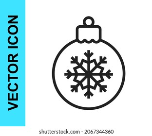 Black line Christmas ball icon isolated on white background. Merry Christmas and Happy New Year.  Vector