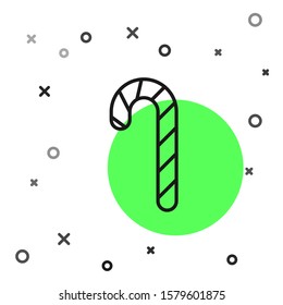 Black line Christmas candy cane with stripes icon isolated on white background. Merry Christmas and Happy New Year.  Vector Illustration