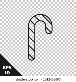 Black line Christmas candy cane with stripes icon isolated on transparent background. Merry Christmas and Happy New Year.  Vector Illustration