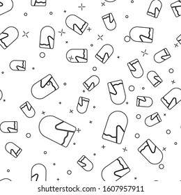 Black line Christmas mitten icon isolated seamless pattern on white background.  Vector Illustration
