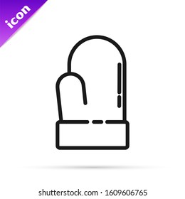 Black line Christmas mitten icon isolated on white background.  Vector Illustration