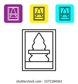 Black line Christmas postcard icon isolated on white background. Merry Christmas and Happy New Year. Set icons colorful square buttons. Vector Illustration
