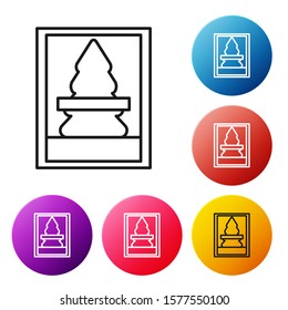 Black line Christmas postcard icon isolated on white background. Merry Christmas and Happy New Year. Set icons colorful circle buttons. Vector Illustration
