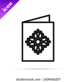 Black line Christmas postcard icon isolated on white background. Merry Christmas and Happy New Year.  Vector Illustration