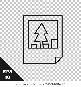 Black line Christmas postcard icon isolated on transparent background. Merry Christmas and Happy New Year.  Vector
