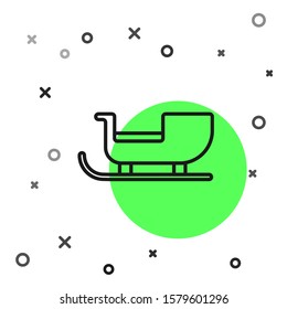 Black line Christmas santa claus sleigh icon isolated on white background. Merry Christmas and Happy New Year.  Vector Illustration