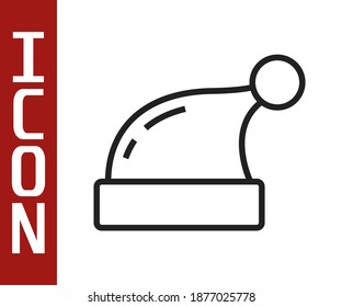 Black line Christmas Santa Claus hat icon isolated on white background. Merry Christmas and Happy New Year.  Vector