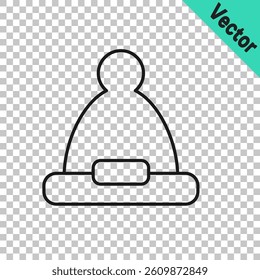 Black line Christmas Santa Claus hat icon isolated on transparent background. Merry Christmas and Happy New Year.  Vector