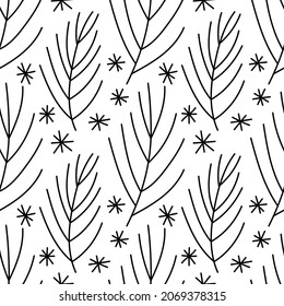 Patrón sin fisuras de navidad de línea negra en blanco. Vector de papel, papel pintado, tela, diseño interior.