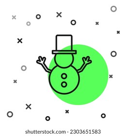 Black line Christmas snowman icon isolated on white background. Merry Christmas and Happy New Year.  Vector Illustration