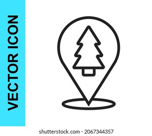 Black line Christmas tree icon isolated on white background. Merry Christmas and Happy New Year.  Vector