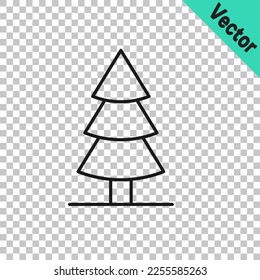 Black line Christmas tree icon isolated on transparent background. Merry Christmas and Happy New Year.  Vector