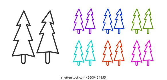 Black line Christmas tree icon isolated on white background. Merry Christmas and Happy New Year. Set icons colorful. Vector