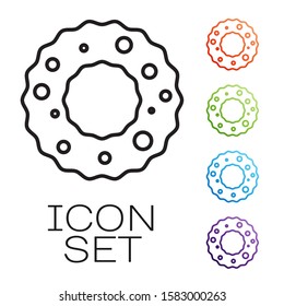 Black line Christmas wreath icon isolated on white background. Merry Christmas and Happy New Year. Set icons colorful. Vector Illustration