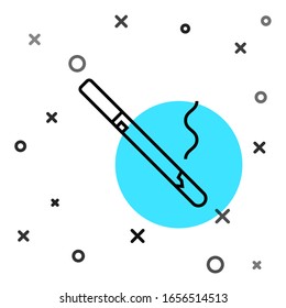 Icono de Cigarrillo de línea negra aislado en fondo blanco. Signo de tabaco. Símbolo fumador. Formas dinámicas aleatorias.  Ilustración vectorial