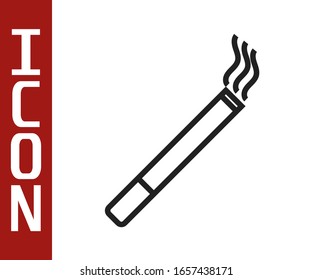 Black line Cigarette icon isolated on white background. Tobacco sign. Smoking symbol.  Vector Illustration