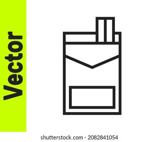 Black line Cigarettes pack box icon isolated on white background. Cigarettes pack.  Vector