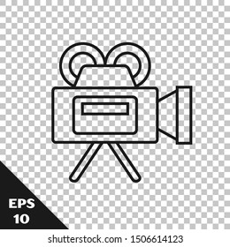 Black line Cinema camera icon isolated on transparent background. Video camera. Movie sign. Film projector.  Vector Illustration