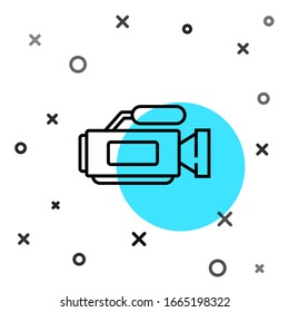 Schwarze Linie Cinema Kamera Symbol einzeln auf weißem Hintergrund. Videokamera. Filmzeichen. Filmprojektor. Zufällige dynamische Formen. Vektorillustration-Illustration