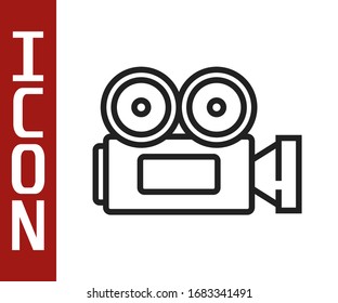 Black line Cinema camera icon isolated on white background. Video camera. Movie sign. Film projector.  Vector Illustration