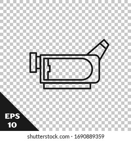 Black line Cinema camera icon isolated on transparent background. Video camera. Movie sign. Film projector.  Vector Illustration