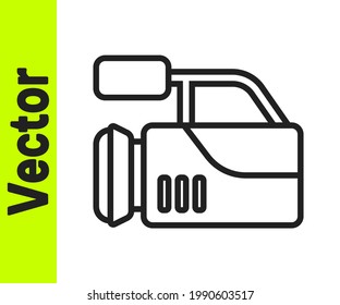 Icono de la cámara de cine de línea negra aislado en fondo blanco. Cámara de video. Signo de película. Proyector de película.  Vector